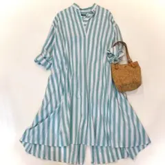美品◆ジャーナルスタンダード ストライプ ロング ワンピース◇グリーン フリー