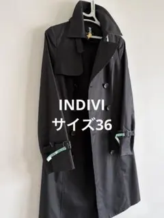 INDIVI トレンチコート 黒 ベルト付き ダブル