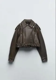 ZARA フェイクレザー クロップド ライダースジャケット