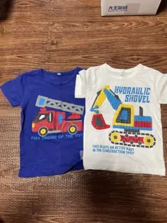 消防車と油圧ショベルTシャツ2枚セット 100cm