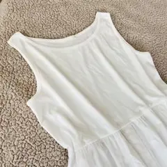 美品切替♥GU♥レディースワンピース【M】白ボタン タンクトップ コットン混上品