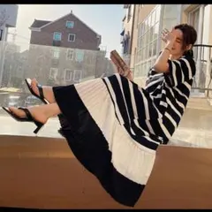 大きいサイズロングワンピース マキシ丈 ボーダー モード系 個性的　異素材