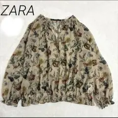 ZARA BASIC 花柄シフォンブラウス ボタニカル S 総柄　シアーのサムネイル