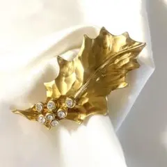 美品 イヴサンローラン YSLブローチ リーフ 葉 ストーン ゴールド 巨大のサムネイル