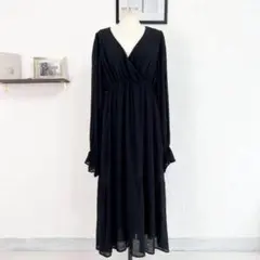 新品 GRL カシュクール バックリボン ティアード ワンピース 長袖 ブラック