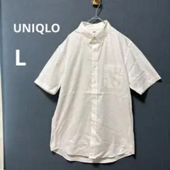 美品 UNIQLO メンズ L オックスフォードシャツ　半袖 ボタンダウン 白