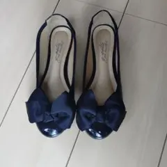 リボン付きブラック フラットシューズSサイズ