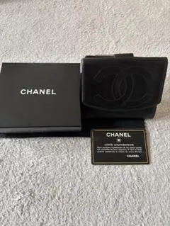 CHANEL ブラック 二つ折り財布　ココマーク　ラムスキン