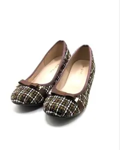 ブラウンツイードリボンパンプス