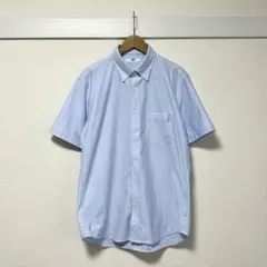ユニクロ 半袖シャツ M ボタンダウン ストライプ ブルー メンズ 仕事 通勤