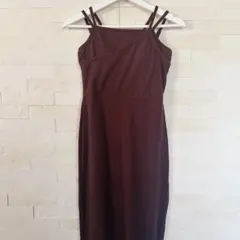 JUNOAH ジュノア　リブ キャミワンピース ブラウンカップ付き