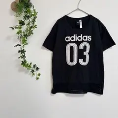 ［adidas］プリントTシャツ（M）半袖 メッシュ スポーツ 黒