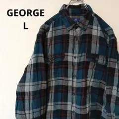 USA古着 GEORGE ネルシャツ L ブルー　ブラック　チェック