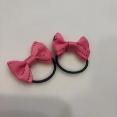 ハンドメイド　ピンクリボン　ヘアゴム　2個セット