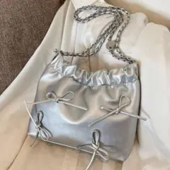 SHEIN リボン付き シルバー ショルダーバッグ
