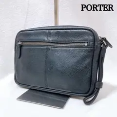 ポーター クラッチバッグ ハンドバッグ レザー シボ革 黒 ソート