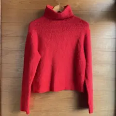 赤　タートルネック　ニット　セーター　リブ　クリスマス　厚手　洗濯済み