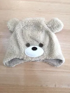 ベージュ クマ耳付き ベビー帽子 冬　42cm 43cm 44cm