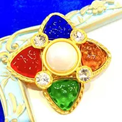 ヴィンテージ デザイン　アクセサリー　ブローチ　ゴールド　カラフル　ストーン