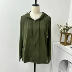 新品 レディース 薄手 虫よけ素材 ラッシュガード パーカー カーキ LL 緑
