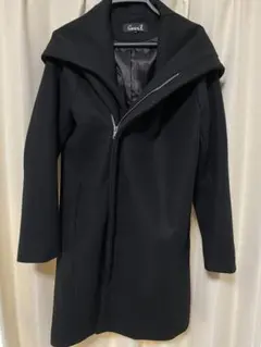 カジュアル 黒 フード付き ウールコート