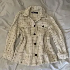 ZARA ホワイトチェック柄ツイードジャケット