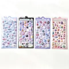 【4種類まとめ売り】立体シール　ぷっくり　ボンボンドロップ風　ぷくぷくシール4枚