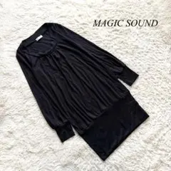 Y2【マジックサウンド】チュニック　長袖　ユーネック　無地　黒　L やわらか