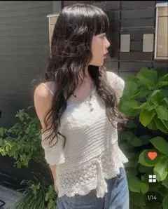 NUGU キャミソール付き編み柄フリンジニットセット