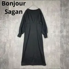 ボンジュールサガン　楽ちんキレイ　ウエストタック　スウェットワンピース　黒　冬