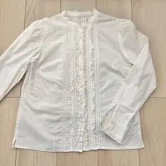 【earth music&ecology】フリルブラウス 白 長袖 ナチュラル