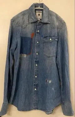 G-STAR RAW スリムフィット ダメージデニムシャツ S 刺繍