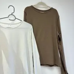 GU 長袖Tシャツ ロンT 2枚セット ホワイト ブラウン 無地 シンプル