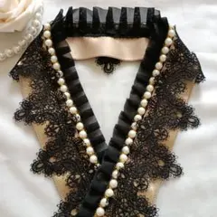 重ね襟・伊達襟・飾り襟 ꕤ ブラックレース ブラックフリル パール