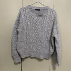 グレー ケーブル編み ニットセーター M