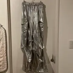 シルバー光沢ワークパンツ サイドポケット付き