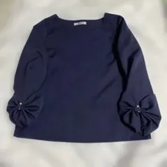 GRL ネイビー 五分袖 トップス リボン付き M ★美品★匿名発送★