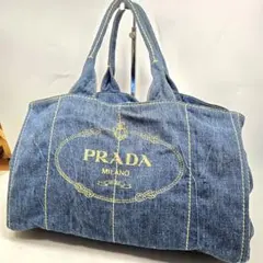 美品 PRADA カナパ ハンドバッグ ジャガード A4収納可能 デニム