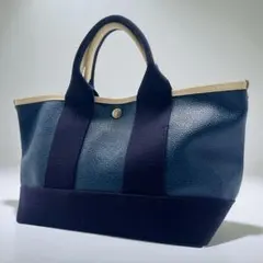 美品 TOPKAPI スコッチグレイン ネオレザー A4トートバッグ 紺色