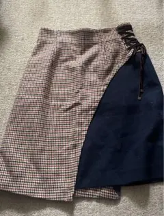 リリーブラウン　千鳥格子　レースアップスカート