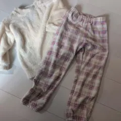 UNIQLO フリースパジャマセット クリーム色 チェック柄 ピンク