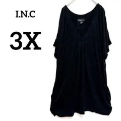 I.N.Cブラック　チュニック　半袖【3XL】Ｖネック　大きいサイズ　体型カバー