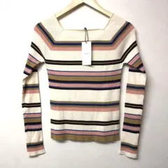 新品 ボーダー ニット セーター スクエアネック トップス カットソー