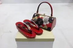 【新品】振袖用 草履バッグセット 赤×黒 金糸織 成人式 前撮り 箱付