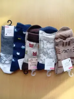 猫柄レディースソックス5足セット