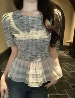 SHEIN ツイードフリル付きトップス