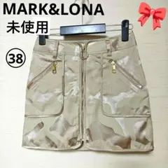 マーク&ロナ ゴルフスカートフロントジップ カモフラ柄 光沢ベージュ M 未使用のサムネイル