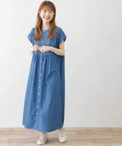 ◎新品サニーレーベル　デニムピンタックヨークフレンチワンピース　フリー