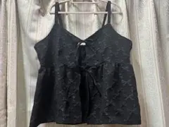 黒 リボン模様 トップス4L