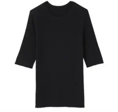 38【新品未使用】無印良品 なめらかリブ編み 五分袖セーター 婦人 黒 M